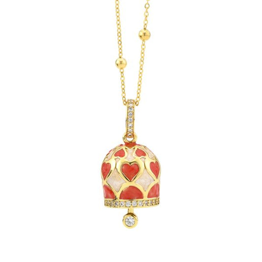 Collana campanella con cuori  smaltati a mano e zirconi