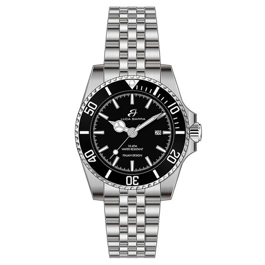OROLOGIO CON CASSA IN ACCIAIO QUADRANTE NERO GHIERA NERA