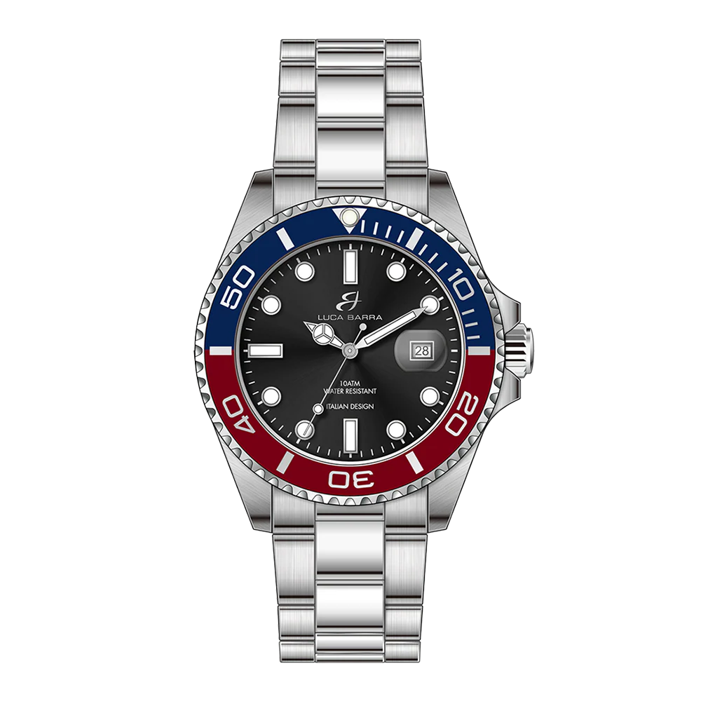 OROLOGIO UOMO CON CASSA IN ACCIAIO GHIERA BLU E ROSSA