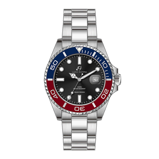 OROLOGIO UOMO CON CASSA IN ACCIAIO GHIERA BLU E ROSSA