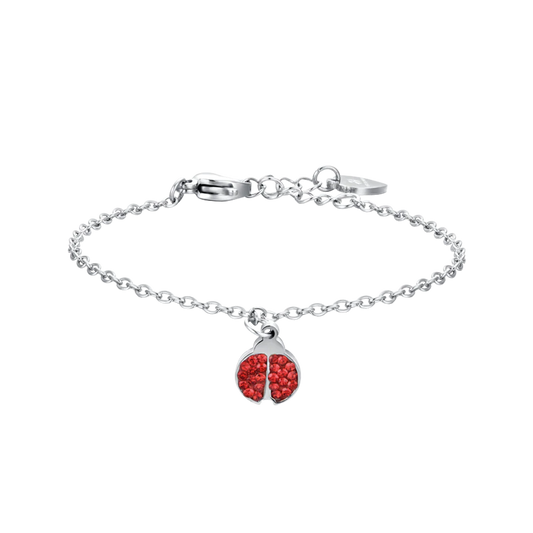 BRACCIALE BAMBINA IN ACCIAIO CON COCCINELLA E CRISTALLI ROSSI