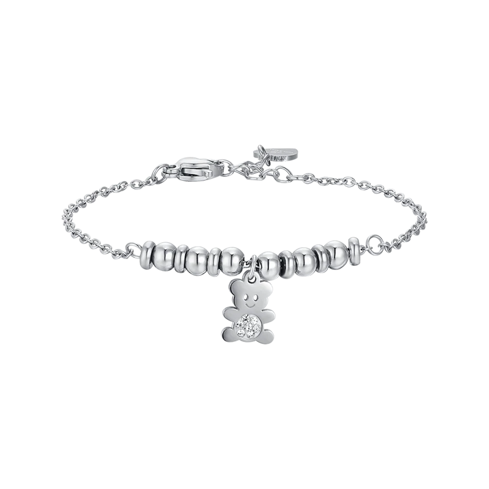 BRACCIALE BAMBINA IN ACCIAIO CON ORSETTO CON CRISTALLI BIANCHI