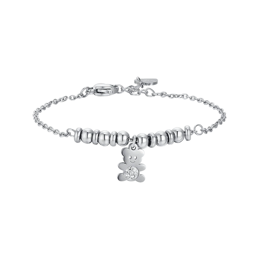 BRACCIALE BAMBINA IN ACCIAIO CON ORSETTO CON CRISTALLI BIANCHI