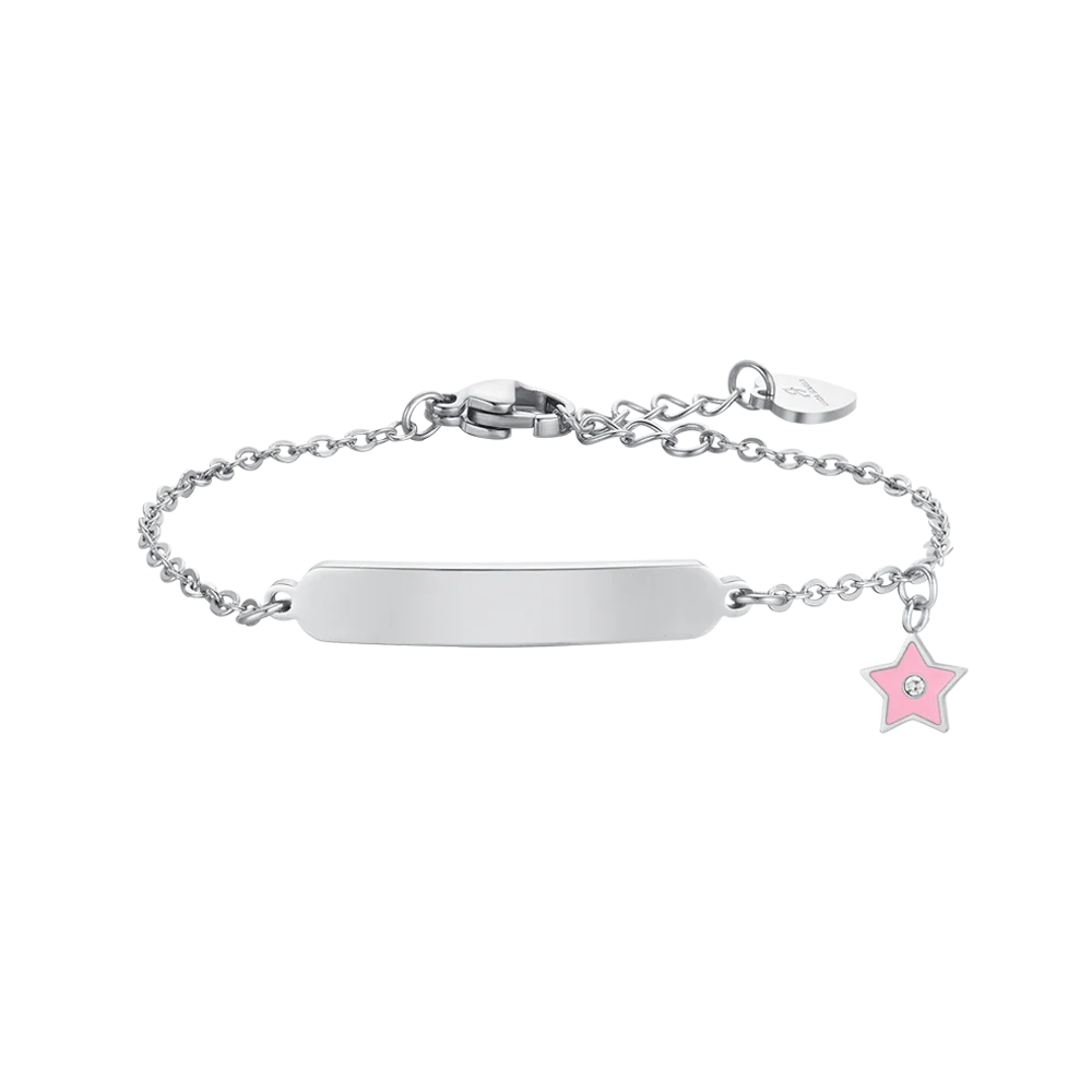 BRACCIALE BAMBINA IN ACCIAIO SMALTO ROSA E PIASTRA
