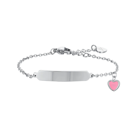 BRACCIALE BAMBINA IN ACCIAIO CON CUORE E PIASTRA