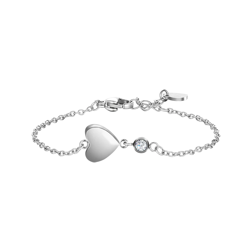 BRACCIALE IN ACCIAIO CON CUORE E CRISTALLO BIANCO