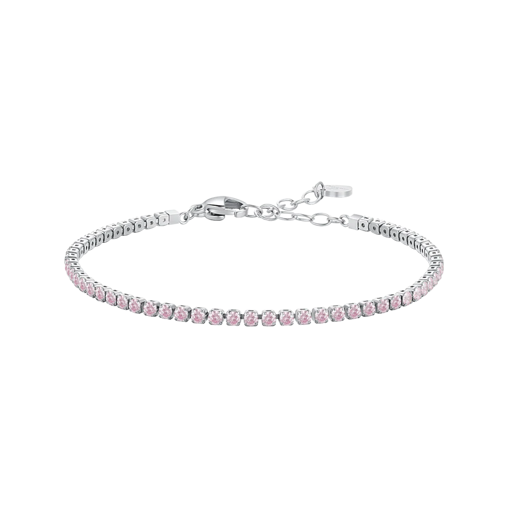 BRACCIALE BAMBINA TENNIS IN ACCIAIO CON ZIRCONI ROSA