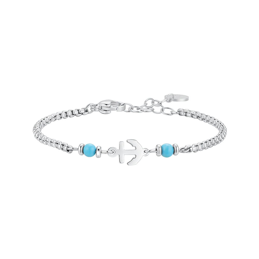 BRACCIALE BAMBINO IN ACCIAO CON ANCORA E PIETRE BLU TURCHESI
