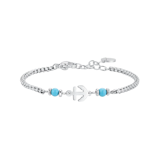 BRACCIALE BAMBINO IN ACCIAO CON ANCORA E PIETRE BLU TURCHESI