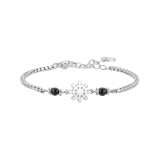 BRACCIALE BAMBINO IN ACCIAIO CON TIMONE E PIETRE AGATA NERA