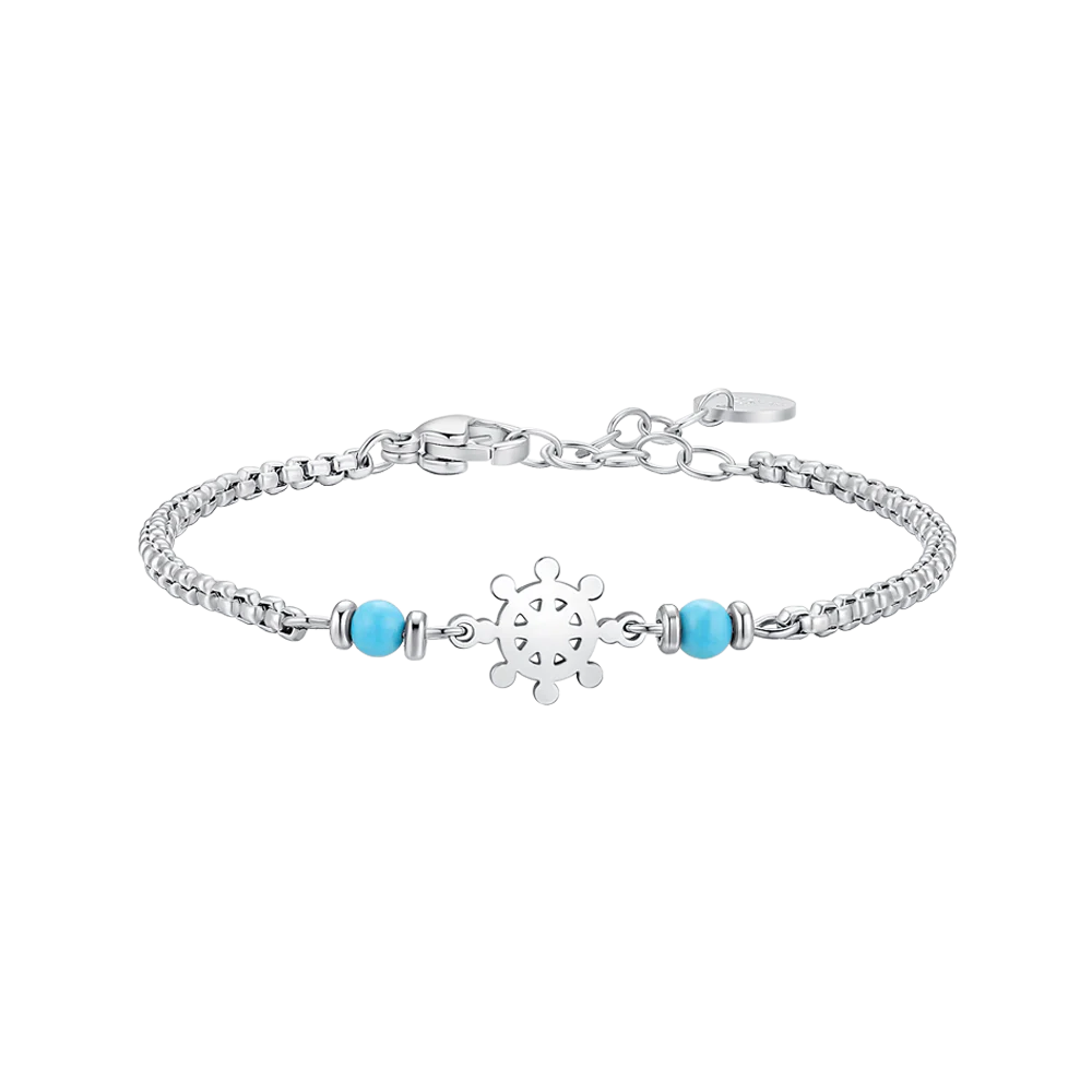 BRACCIALE BAMBINO IN ACCIAIO CON ANCORA E PIETRE TURCHESI