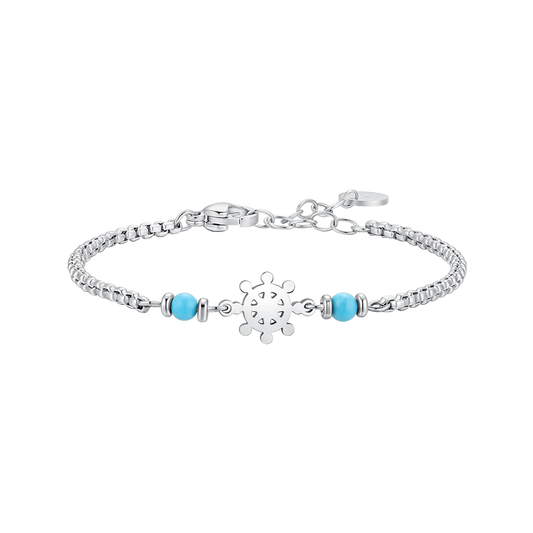 BRACCIALE BAMBINO IN ACCIAIO CON ANCORA E PIETRE TURCHESI