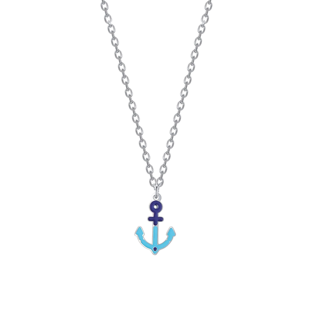 COLLANA BAMBINO IN ACCIAIO CON ANCORA BLU