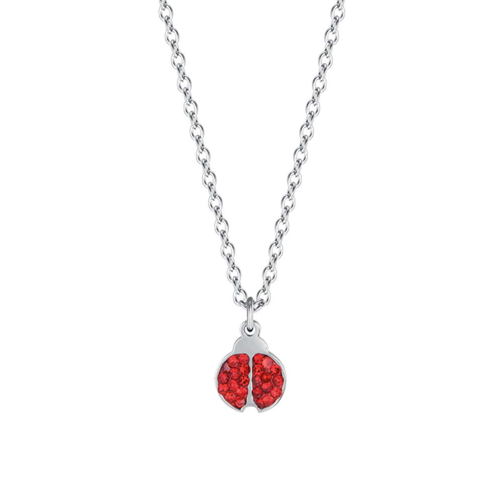 COLLANA BAMBINA IN ACCIAIO CON COCCINELLA E CRISTALLI ROSSI