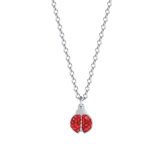 COLLANA BAMBINA IN ACCIAIO CON COCCINELLA E CRISTALLI ROSSI
