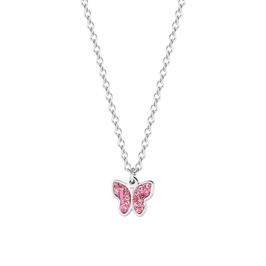 COLLANA BAMBINA IN ACCIAIO CON FARFALLA E CRISTALLI ROSA
