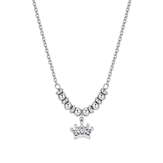 COLLANA BAMBINA IN ACCIAIO CON CORONA CON CRISTALLI BIANCHI
