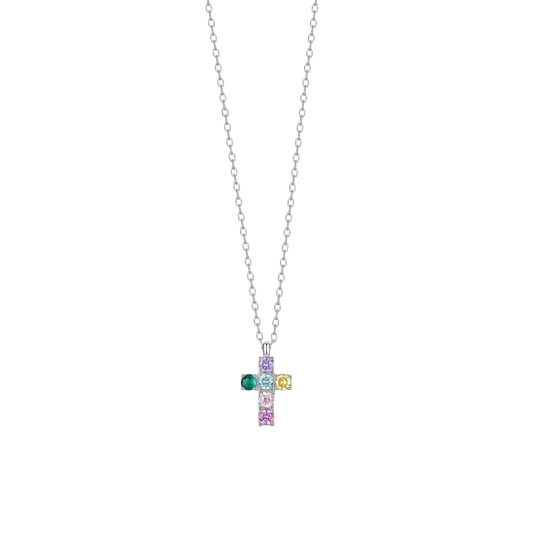 COLLANA BAMBINA IN ACCIAIO CON CROCE CON ZIRCONI BIANCHI