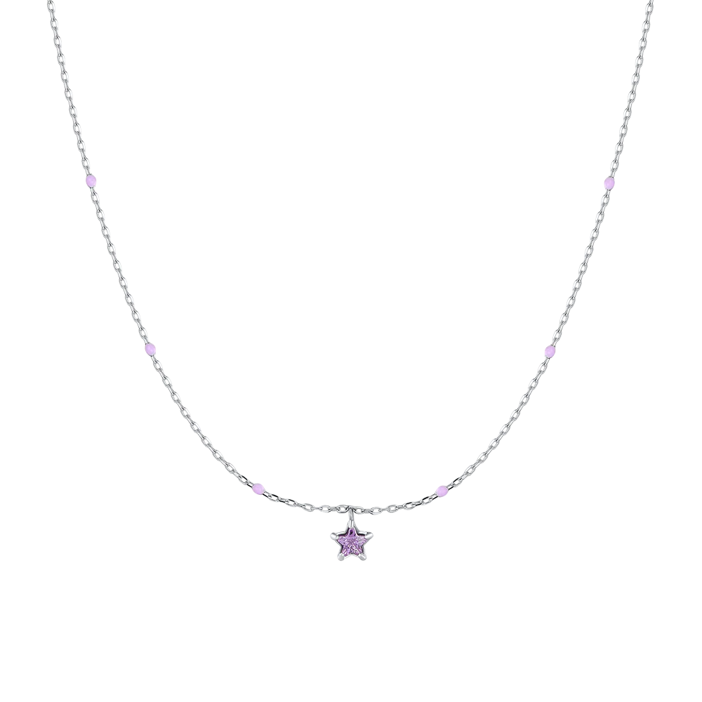 COLLANA BAMBINA IN ACCIAIO CON STELLA ZIRCONE VIOLA E PIETRE VIOLA