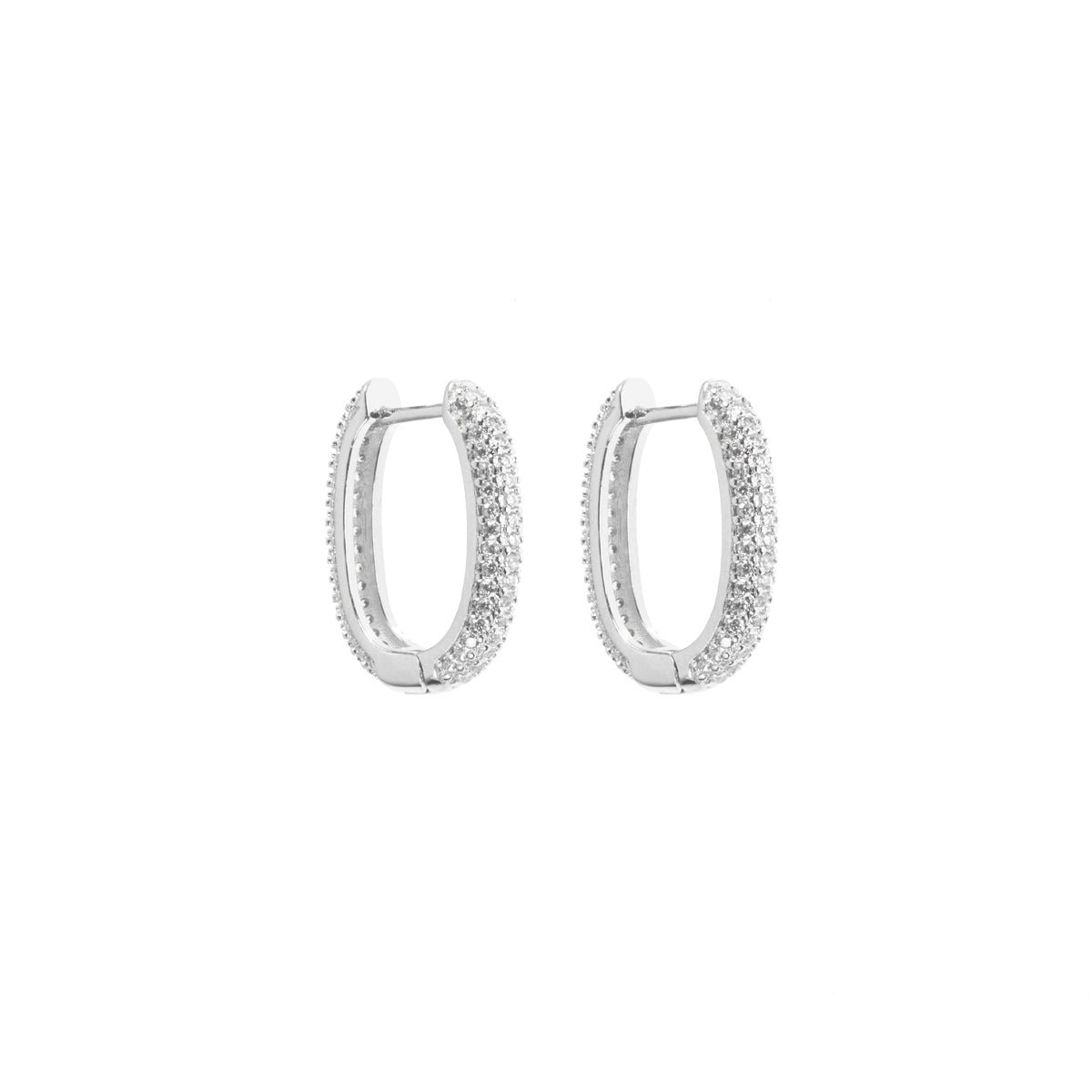 Orecchini Rettangolari 20 mm in metallo anallergico con vera placcatura Oro Bianchi e zirconi Bianchi