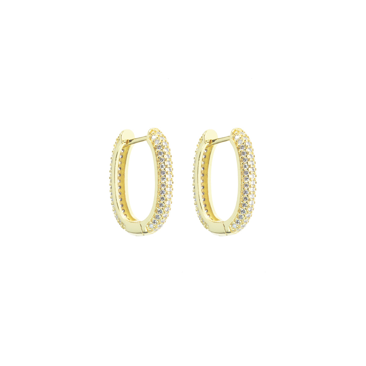Orecchini Rettangolari 20 mm in metallo anallergico con vera placcatura Oro Giallo e zirconi Bianchi