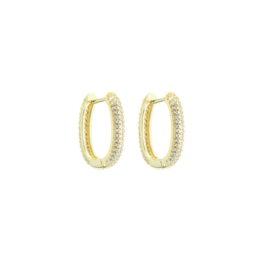 Orecchini Rettangolari 20 mm in metallo anallergico con vera placcatura Oro Giallo e zirconi Bianchi