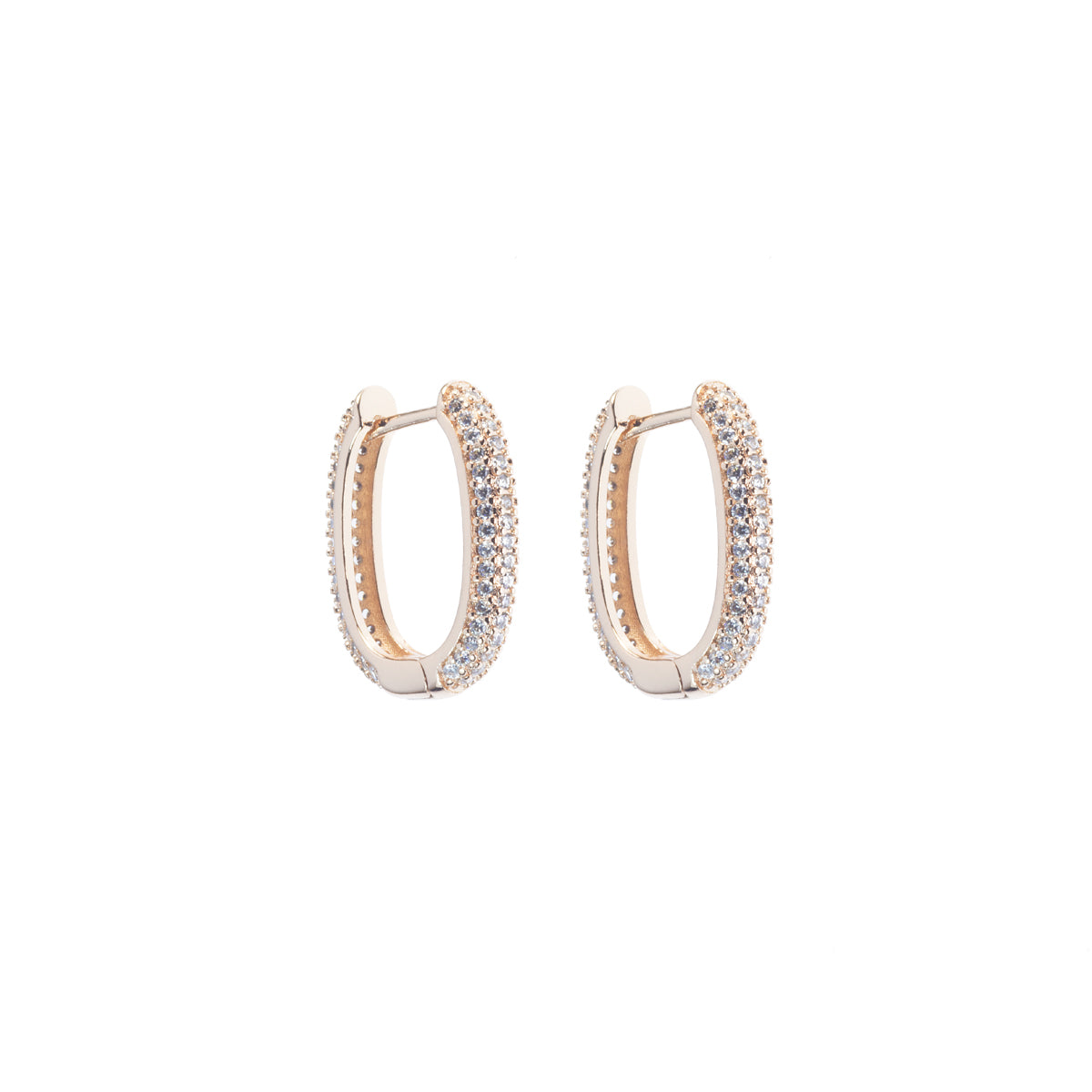 Orecchini Rettangolari 20 mm in metallo anallergico con vera placcatura Oro Rosa e zirconi Bianchi