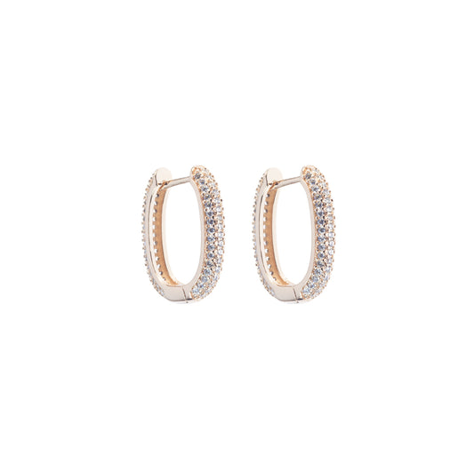 Orecchini Rettangolari 20 mm in metallo anallergico con vera placcatura Oro Rosa e zirconi Bianchi