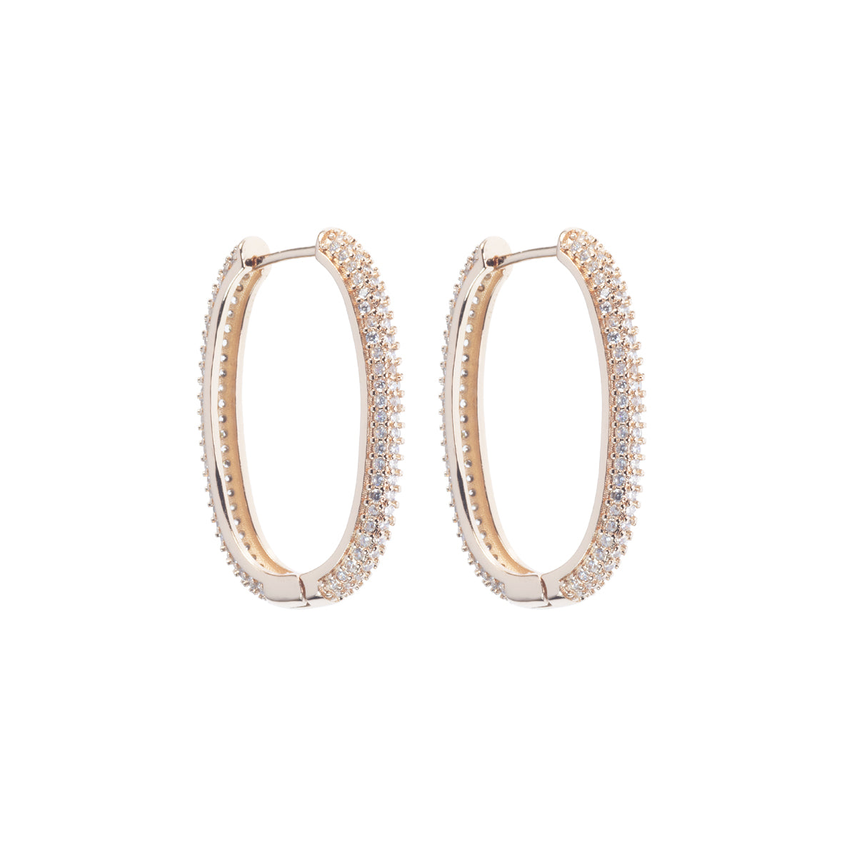 Orecchini Rettangolari 30 mm in metallo anallergico con vera placcatura Oro Rosa e zirconi Bianchi