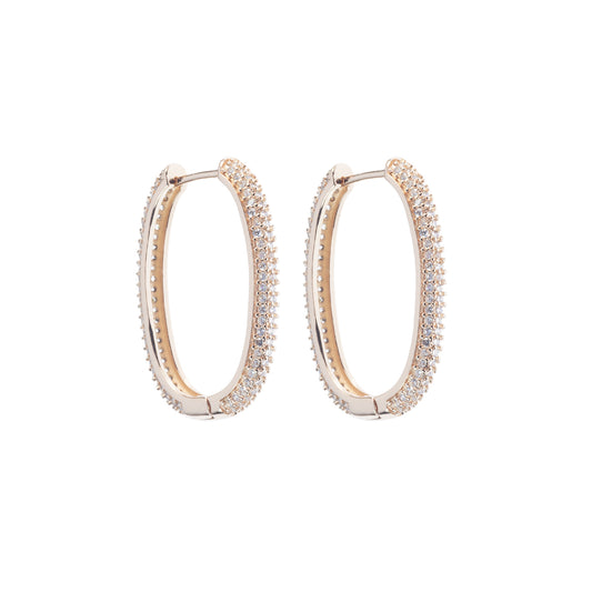 Orecchini Rettangolari 30 mm in metallo anallergico con vera placcatura Oro Rosa e zirconi Bianchi