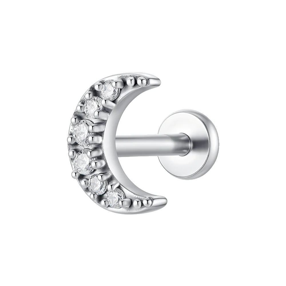 PIERCING ORECCHIO DONNA IN ACCIAIO FORMA LUNA CON ZIRCONI BIANCHI