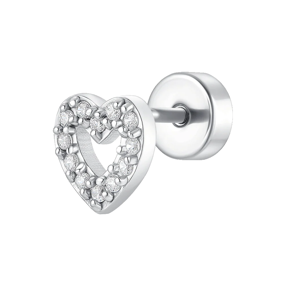 PIERCING ORECCHIO DONNA IN ACCIAIO FORMA CUORE CON ZIRCONI BIANCHI