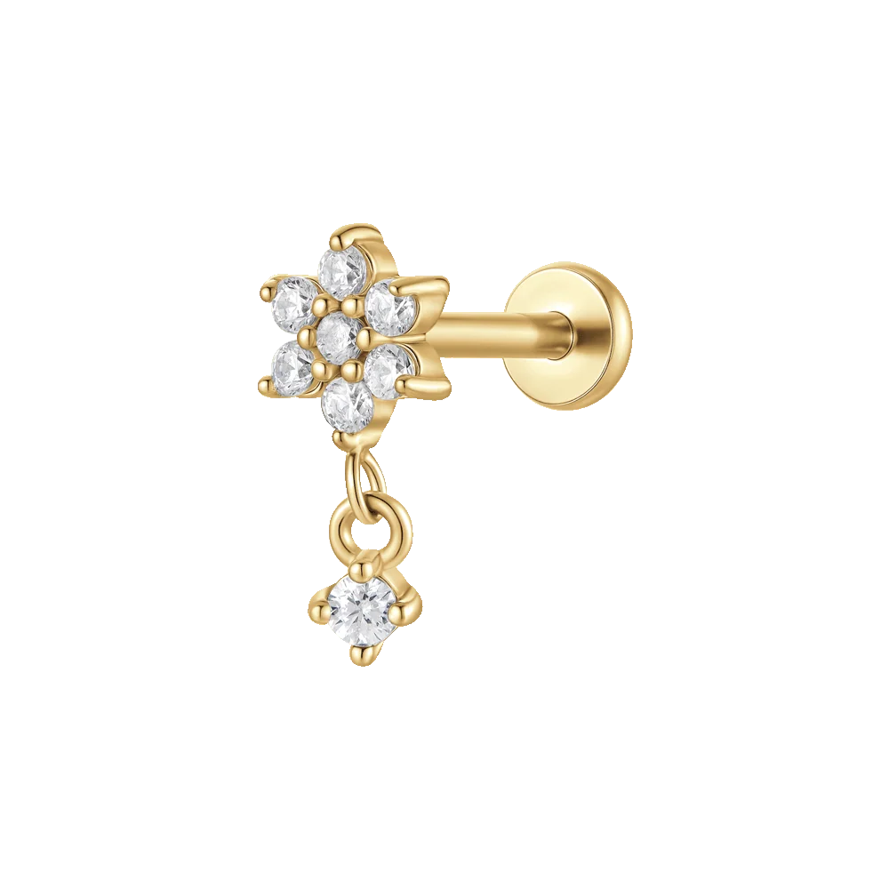 PIERCING ORECCHIO DONNA IN ACCIAIO FORMA FIORE CON PETALI ZIRCONI BIANCHI