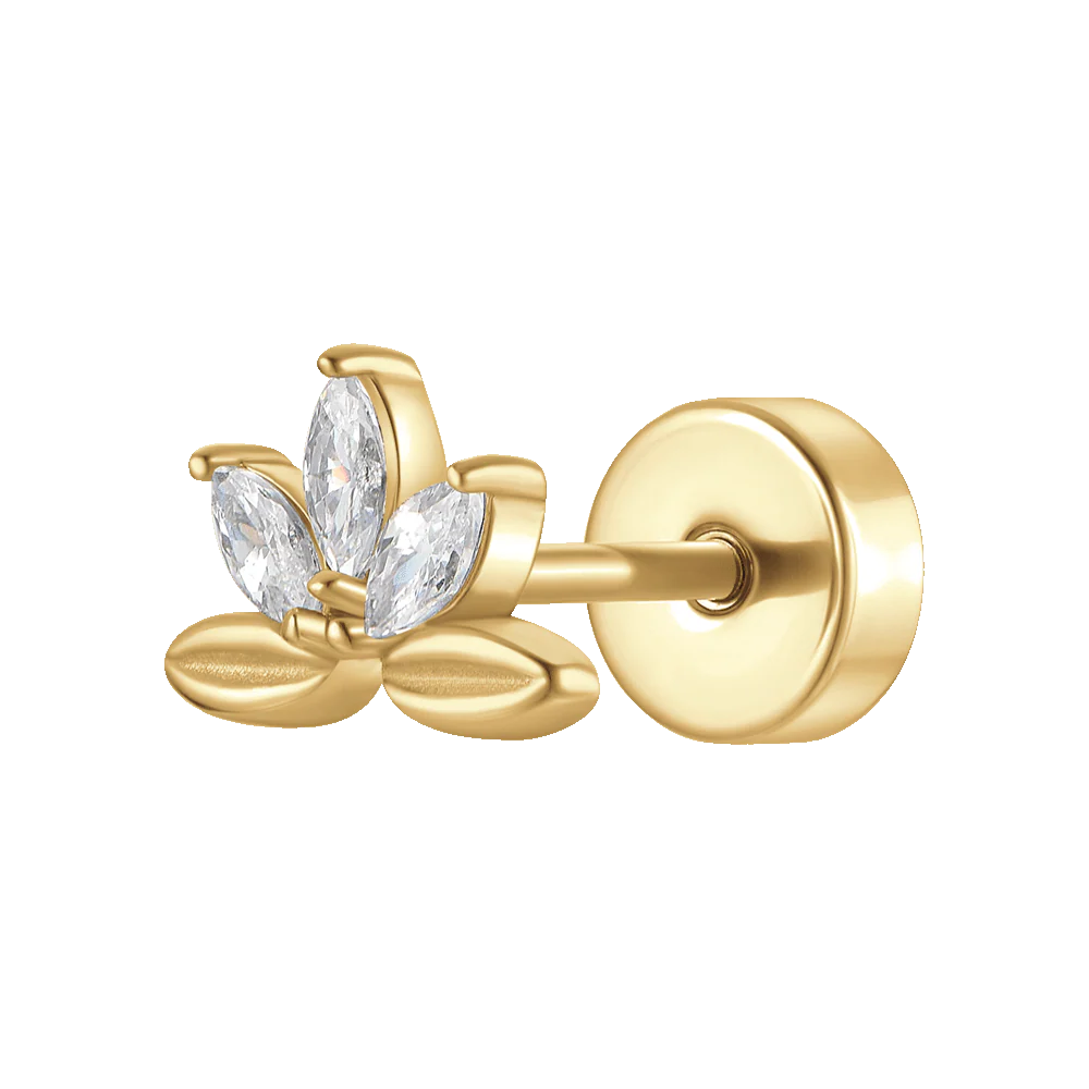 PIERCING ORECCHIO DONNA IN ACCIAIO VENTAGLIO FIORE CON ZIRCONI BIANCHI COL