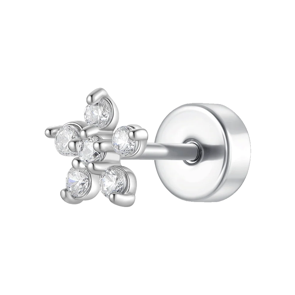 PIERCING ORECCHIO DONNA IN ACCIAIO FORMA FIORE PETALI ZIRCONI BIANCHI