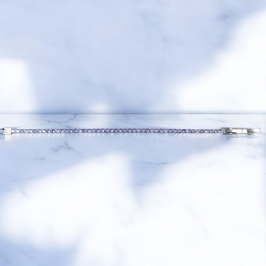 Bracciale tennis in acciaio con cristalli  e vera placcatura oro bianco