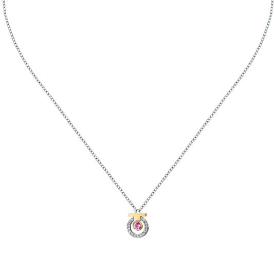 T-LOGO NECKL SS YG CRYSTAL WHT+PK 40+5CM
