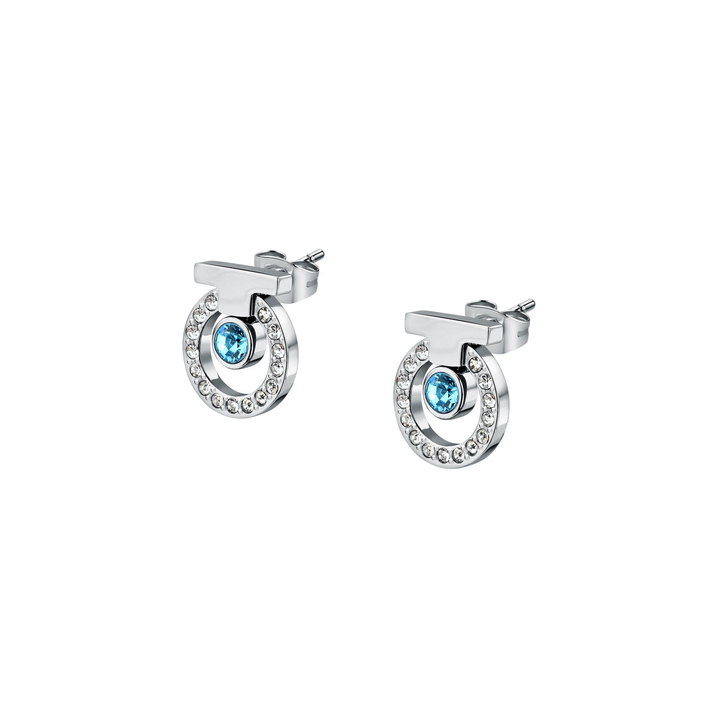 T-LOGO EARR SS CRYSTAL BLUE+WHITE 1.26CM