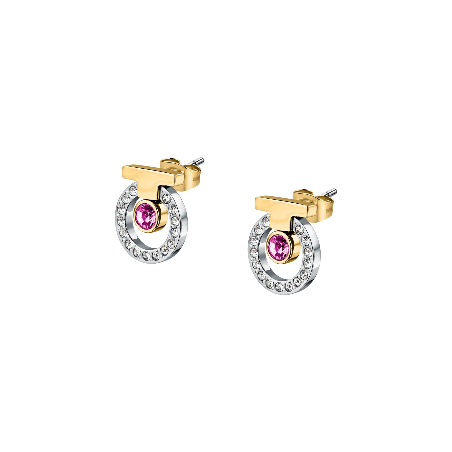 T-LOGO EARR SS YG CRYSTAL ROSE 1.26CM