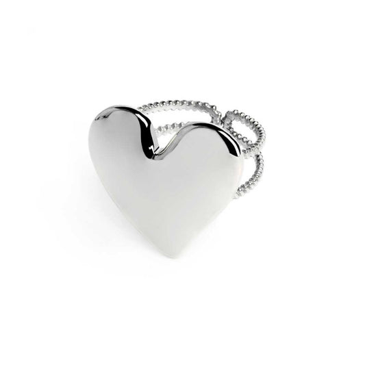 Anello doppia fascia con cuore irregolare martellato