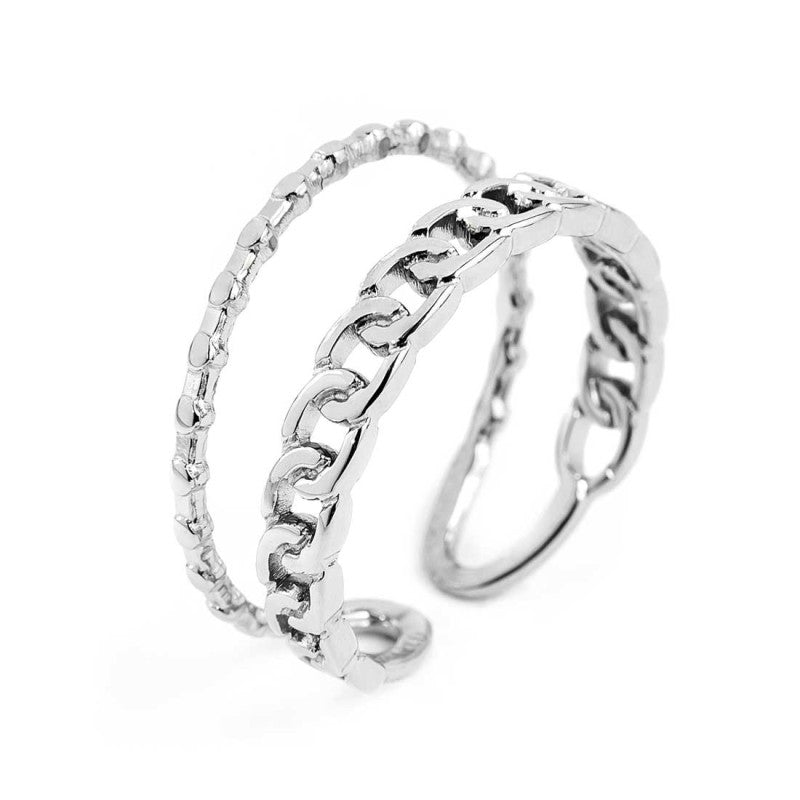 Anello doppia fascia trama puntinata e grumetta