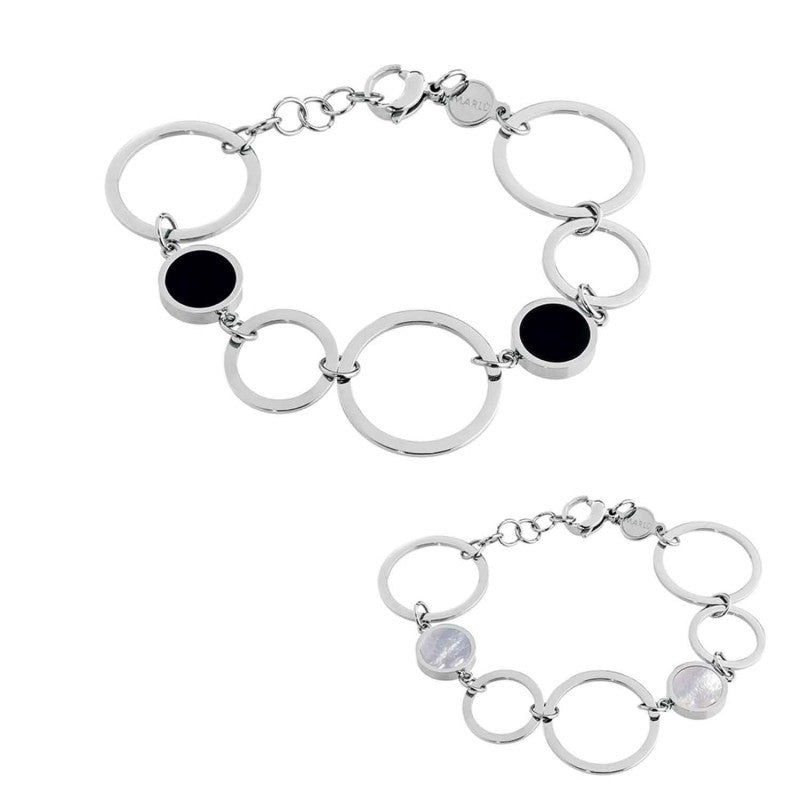 Bracciale a cerchi con acrilico e madreperla