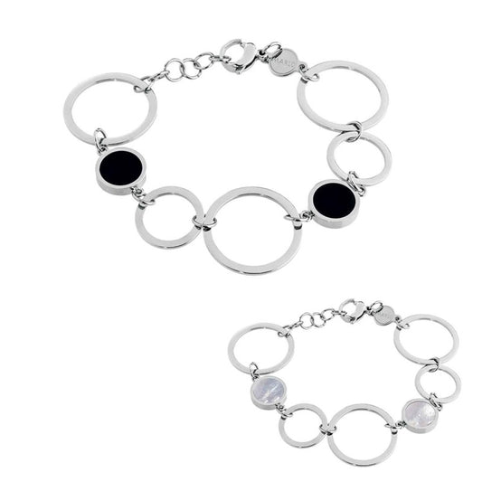 Bracciale a cerchi con acrilico e madreperla