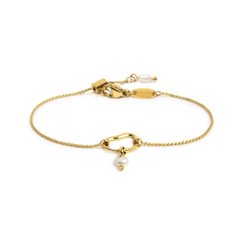Bracciale catena con centrale a forma organica con perla