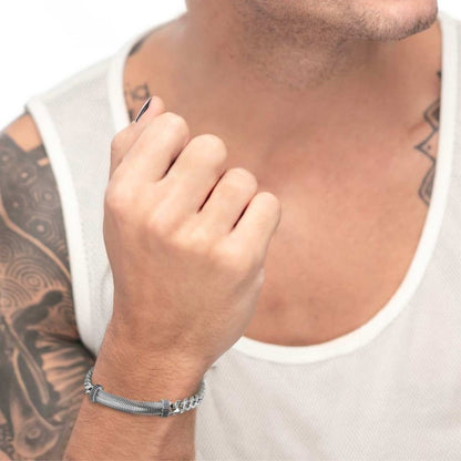 Bracciale catena cuban e catena snake piatta centrale con trama puntinata