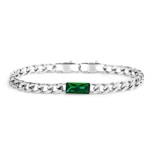 Bracciale catena grumetta con cristallo baguette centrale