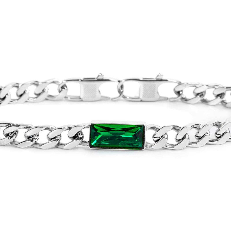 Bracciale catena grumetta con cristallo baguette centrale