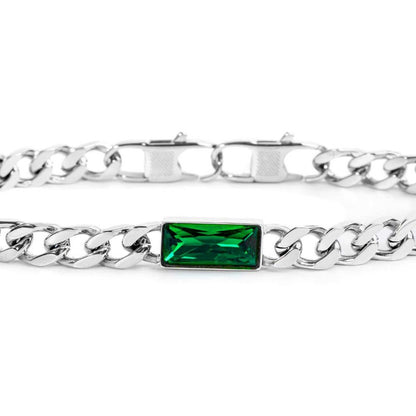 Bracciale catena grumetta con cristallo baguette centrale