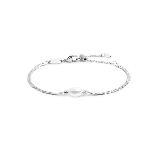 Bracciale catena snake con perla ovale centrale