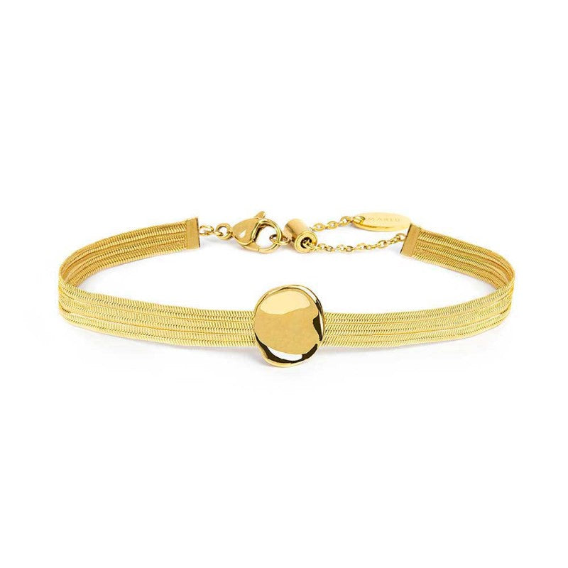 Bracciale catena snake piatta multifilo con bottone martellato